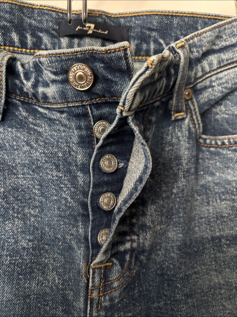 7 For All Mankind Blue Ankle Crop Button-Fly Jeans